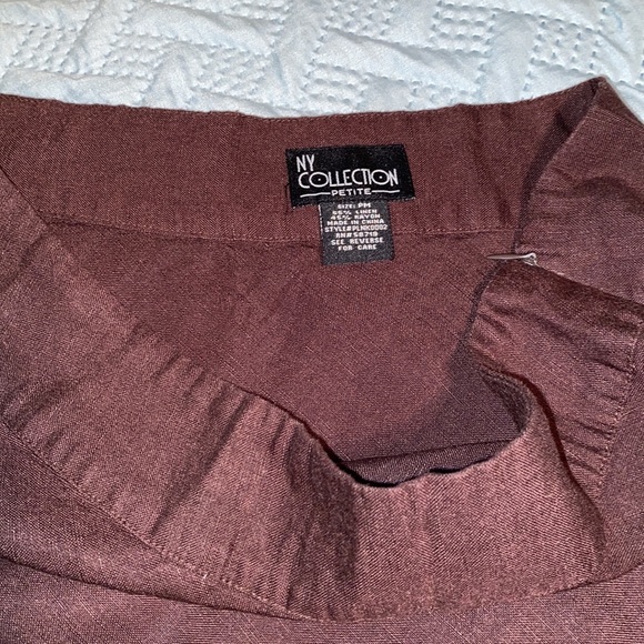 NY Collection Scalloped hem embroidered a-line flare skirt brown turquoise PM - Picture 6 of 11